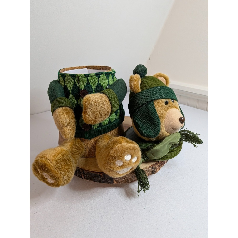 Plush Bear Storage Box Heavy Cardboard & Plush Bear Dressed In Sweater Unique